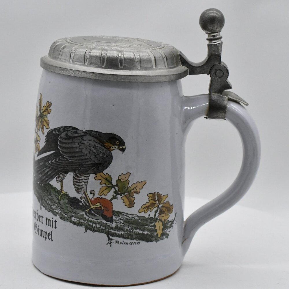 Vintage Stoneware Pewter Lidded Beer Stein With Artwork By Friedrich Reimann